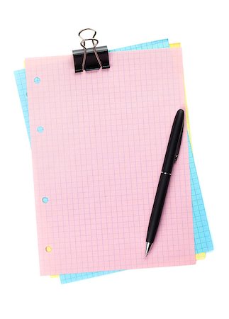 simsearch:400-06203504,k - Colorful lined office paper with clip and pen. Isolated on white background Stock Photo - Budget Royalty-Free & Subscription, Code: 400-07895044