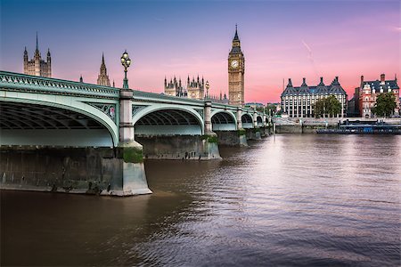 Big Ben, Queen Elizabeth Tower and Westminster Bridge Illuminated at Dawn, London, United Kingdom Photographie de stock - Aubaine LD & Abonnement, Code: 400-07895155