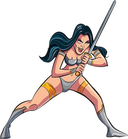 fairytale hero with sword - Cartoon warrior vampire woman. Isolated Stock Photo - Budget Royalty-Free & Subscription, Code: 400-07895584