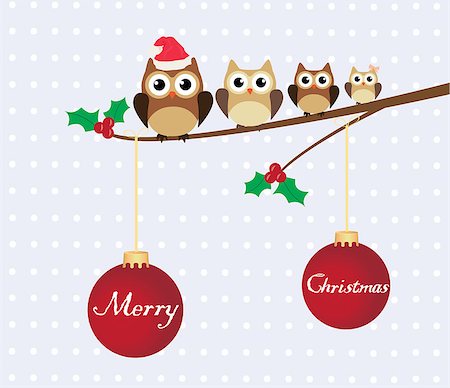vector Christmas card with owl family Stock Photo - Budget Royalty-Free & Subscription, Code: 400-07895602