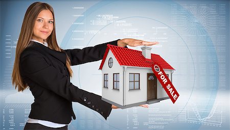 simsearch:400-07895693,k - Businesswoman smiling and holding house in hand. Business concept Stock Photo - Budget Royalty-Free & Subscription, Code: 400-07895735