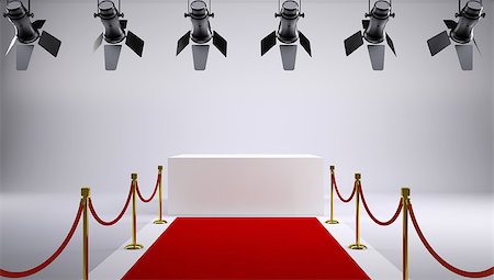 empty podium - Red carpet at the studio. On the ceiling are hanging lights Stock Photo - Budget Royalty-Free & Subscription, Code: 400-07895738