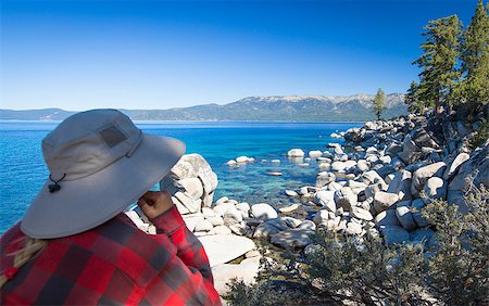 sierra - Woman Looking Over Beautiful Clear Water Shoreline of Lake Tahoe, USA Stock Photo - Budget Royalty-Free & Subscription, Code: 400-07896242