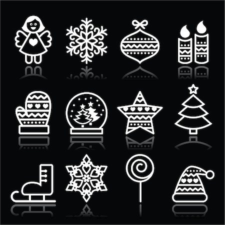 pictogram skate - Vector icons set for celebrating Xmas isolated on black background Stock Photo - Budget Royalty-Free & Subscription, Code: 400-07896267