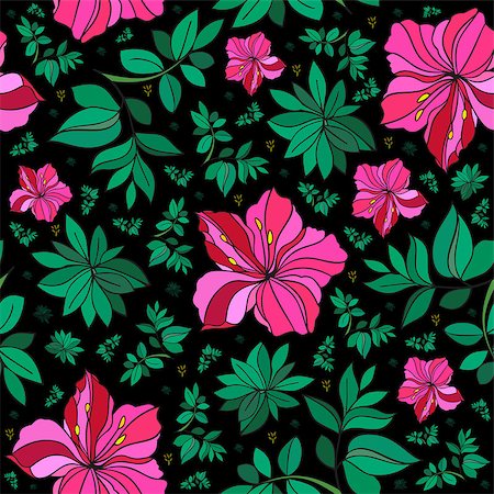 rose bay - Illustration of seamless abstract floral background in pink, green and black colors Foto de stock - Royalty-Free Super Valor e Assinatura, Número: 400-07896330