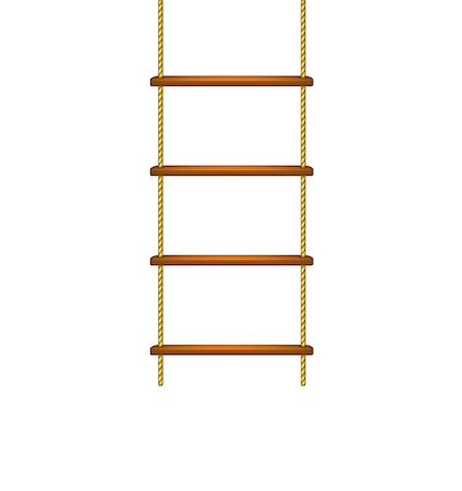 Wooden rope ladder in brown design on white background Stock Photo - Budget Royalty-Free & Subscription, Code: 400-07896369