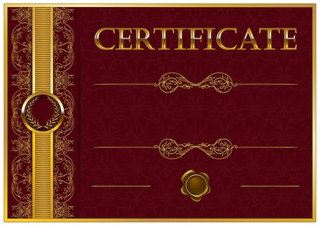 simsearch:400-06327746,k - Elegant template of certificate, diploma with decoration of lace pattern, ribbon, wax seal, laurel wreath, place for text. Certificate of achievement, education, awards, winner. Vector illustration EPS 10. Stock Photo - Budget Royalty-Free & Subscription, Code: 400-07896521