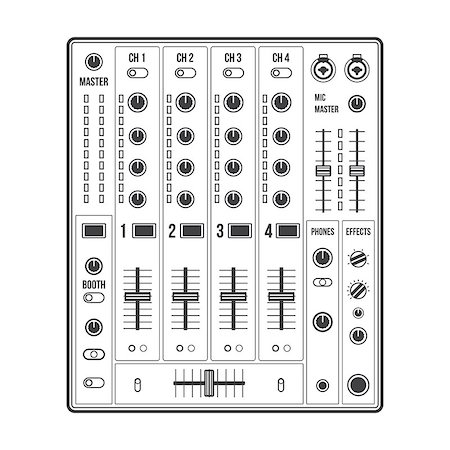 stereo - vector outline sound dj mixer with knobs and sliders Photographie de stock - Aubaine LD & Abonnement, Code: 400-07896543