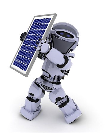 simsearch:400-06560748,k - 3D Render of a Robot with solar panel Foto de stock - Royalty-Free Super Valor e Assinatura, Número: 400-07896896