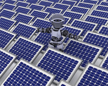 simsearch:400-06560748,k - 3D Render of a Robot with solar panel Foto de stock - Royalty-Free Super Valor e Assinatura, Número: 400-07896897