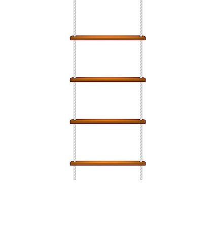 Wooden rope ladder with white rope on white background Stock Photo - Budget Royalty-Free & Subscription, Code: 400-07896926
