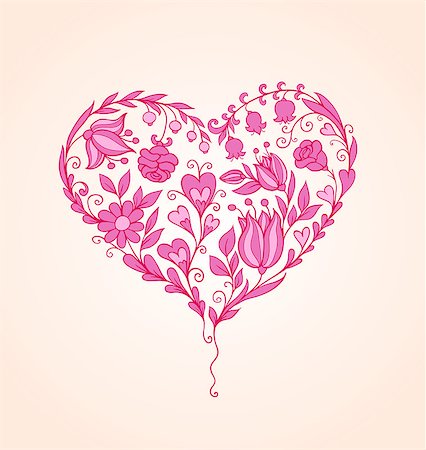 simsearch:400-07897102,k - Vector hand drawn pink floral heart for Valentine's day Stock Photo - Budget Royalty-Free & Subscription, Code: 400-07897106