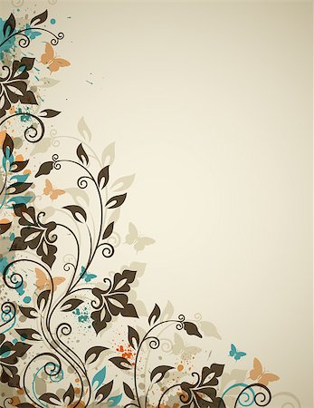 simsearch:400-08132574,k - Decorative vintage vector background with flowers and butterflies Stockbilder - Microstock & Abonnement, Bildnummer: 400-07897107