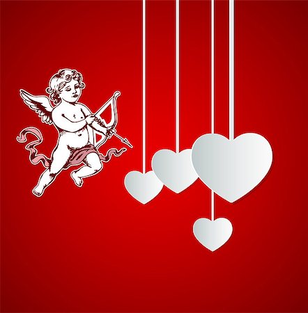 simsearch:400-08347146,k - Decorative red vector background with Cupid for Valentine's day Stock Photo - Budget Royalty-Free & Subscription, Code: 400-07897102