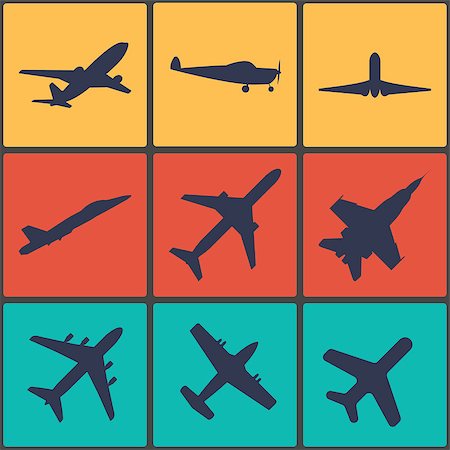 Airplane sign. Plane symbol. Travel icon. Flight flat label. Colourful 9 buttons Stock Photo - Budget Royalty-Free & Subscription, Code: 400-07897165