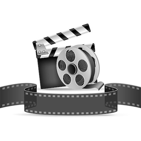 simsearch:400-04265939,k - The clapperboard, film tape and reel on the white background Stock Photo - Budget Royalty-Free & Subscription, Code: 400-07897585