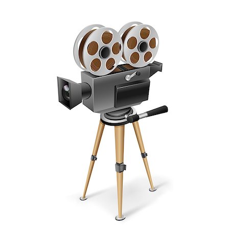 film reel and camera - The retro cinema camera on a tripod on the white background Stock Photo - Budget Royalty-Free & Subscription, Code: 400-07897586