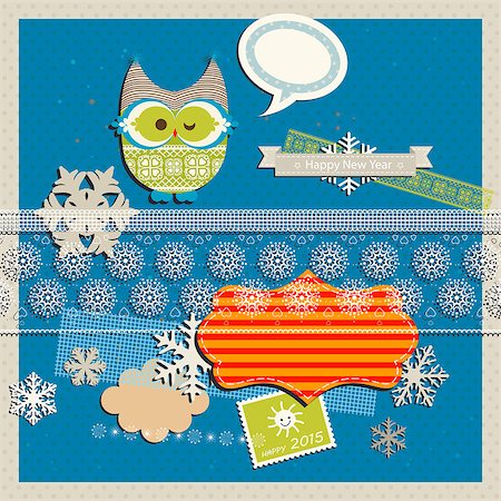 winter scrapbook template with cute owl Stock Photo - Budget Royalty-Free & Subscription, Code: 400-07897600
