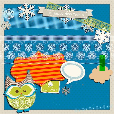 snow cosy - winter scrapbook template with cute owl Stock Photo - Budget Royalty-Free & Subscription, Code: 400-07897601