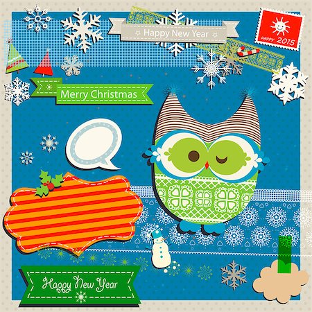 snow cosy - winter scrapbook template with cute owl Stock Photo - Budget Royalty-Free & Subscription, Code: 400-07897602