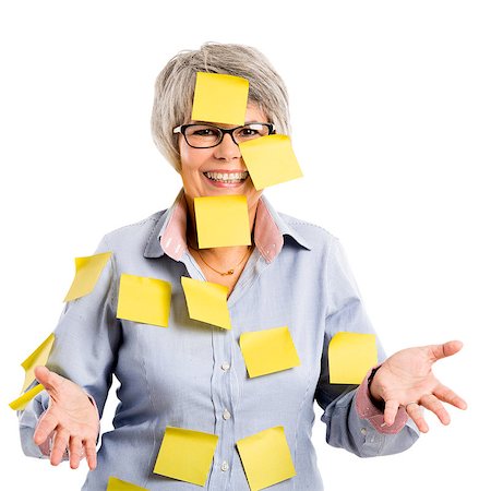 Portrait of a elderly woman with yellow notes all over the body Stock Photo - Budget Royalty-Free & Subscription, Code: 400-07897787