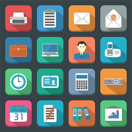 simsearch:400-08041191,k - Office flat icons vector graphic illustration set Stock Photo - Budget Royalty-Free & Subscription, Code: 400-07897835