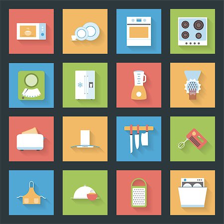 Kitchen flat icons set vector graphic illustration design Stock Photo - Budget Royalty-Free & Subscription, Code: 400-07897841