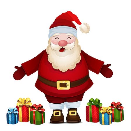 Vector illustration of funny Santa Claus with gifts Photographie de stock - Aubaine LD & Abonnement, Code: 400-07898058