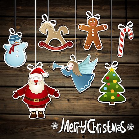 Vector collection of Christmas elements on a wooden background Photographie de stock - Aubaine LD & Abonnement, Code: 400-07898062