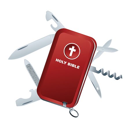 A conceptual illustration of a swiss army knife and holy bible multipurpose tool. Vector EPS 10 available. Stock Photo - Budget Royalty-Free & Subscription, Code: 400-07898144