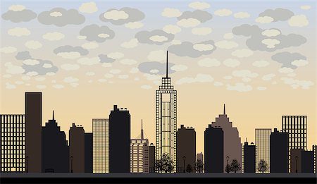 Vector illustration of big city and skyscrapers with clouds. Sunset Foto de stock - Super Valor sin royalties y Suscripción, Código: 400-07898155