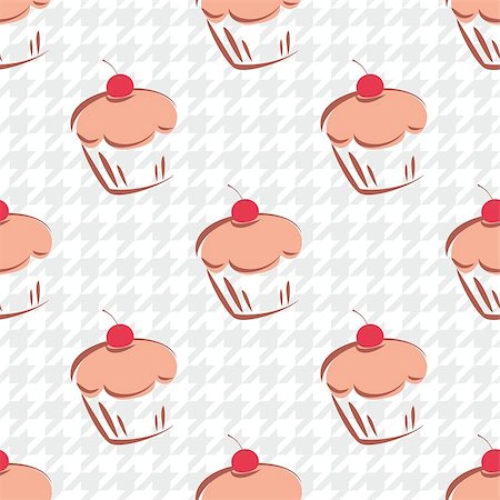simsearch:400-08097094,k - Tile vector background with cherry cupcake on white and grey houndstooth pattern for decoration seamless wallpaper Stock Photo - Budget Royalty-Free & Subscription, Code: 400-07898168