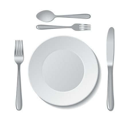 simsearch:400-05160796,k - White empty plate with fork, spoon and knife on a white background. Vector illustration. Stockbilder - Microstock & Abonnement, Bildnummer: 400-07898187