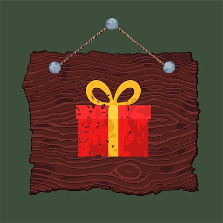 simsearch:400-08050300,k - Dark hanging wooden sign with painted Christmas gift. Foto de stock - Super Valor sin royalties y Suscripción, Código: 400-07898377