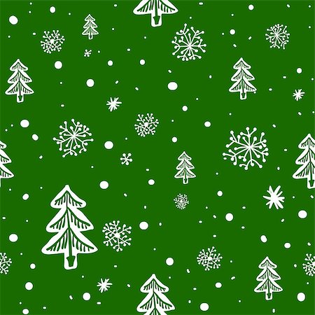 simsearch:400-05752762,k - seamless doodle with snowflakes and tree for green background Foto de stock - Super Valor sin royalties y Suscripción, Código: 400-07898540