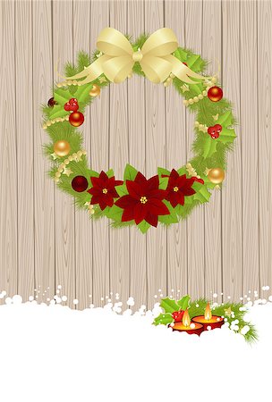 simsearch:400-07061808,k - Christmas wreath on wooden background. Vector illustration. Photographie de stock - Aubaine LD & Abonnement, Code: 400-07898552