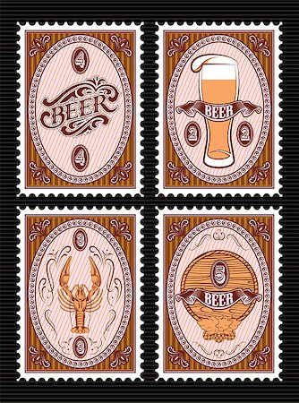 simsearch:400-09098455,k - vector set of vector postage stamps with glass of beer, keg, lobster Stockbilder - Microstock & Abonnement, Bildnummer: 400-07898614