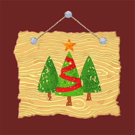 simsearch:400-08050300,k - Light wooden sign with painted Christmas trees for sale. Foto de stock - Super Valor sin royalties y Suscripción, Código: 400-07898634