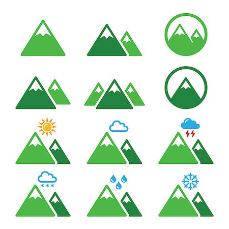snowboards vector - Vector icons set of mountain landscape isolated on white Stock Photo - Budget Royalty-Free & Subscription, Code: 400-07898643