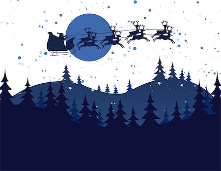 Silhouette Illustration of Flying Santa and Christmas Reindeer Stock Photo - Budget Royalty-Free & Subscription, Code: 400-07898652