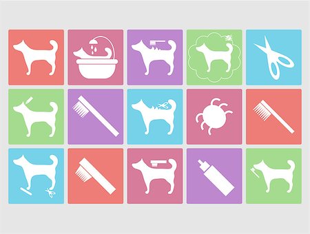 simsearch:400-08346248,k - Dog grooming icons set or pet hair salon care signs collection, vector illustration Fotografie stock - Microstock e Abbonamento, Codice: 400-07898664