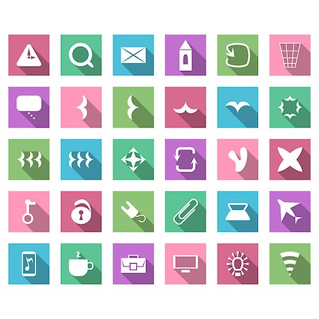 Flat icon set, vector collection with long shadow for web and mobile applications Stock Photo - Budget Royalty-Free & Subscription, Code: 400-07898660