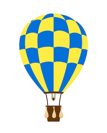 simsearch:400-04018001,k - Hot air balloon in blue and yellow design on white background Foto de stock - Royalty-Free Super Valor e Assinatura, Número: 400-07899023