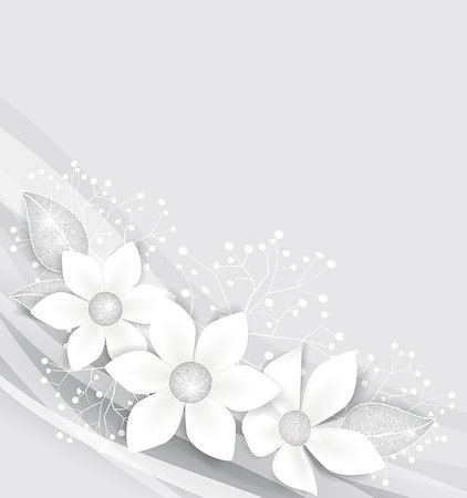 Background with white flowers and silver leaves Stock Photo - Budget Royalty-Free & Subscription, Code: 400-07899106