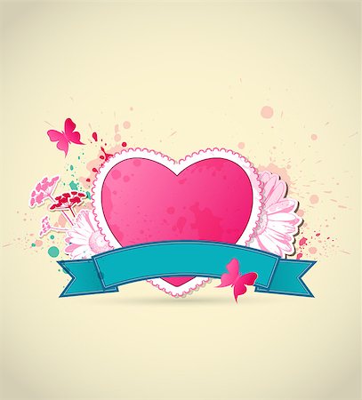 simsearch:400-08132574,k - Decorative background with pink heart and flowers for Valentine's Day Stockbilder - Microstock & Abonnement, Bildnummer: 400-07899179