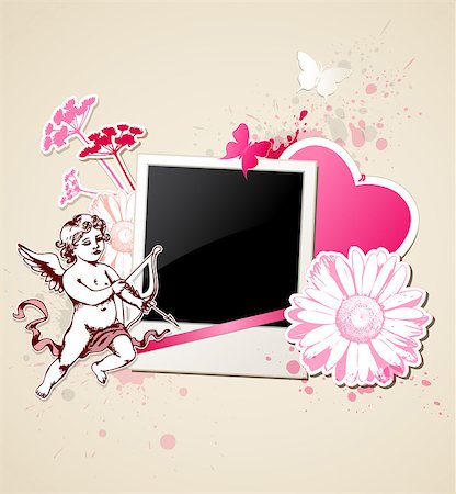 simsearch:400-08132574,k - Decorative vector background with photo and Cupid for Valentine's day Stockbilder - Microstock & Abonnement, Bildnummer: 400-07899181
