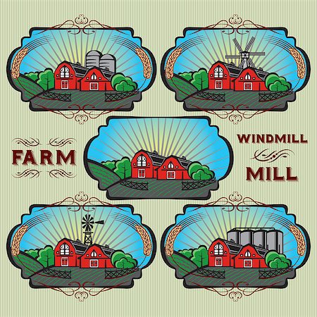 set of vector labels for farm, mill, windmill, rural landscape Stock Photo - Budget Royalty-Free & Subscription, Code: 400-07899313