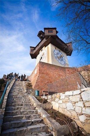 schlossberg - Graz, Austria - January 16, 2011: Uhrturm old clock tower in Graz, Styria, Austria Stock Photo - Budget Royalty-Free & Subscription, Code: 400-07899446