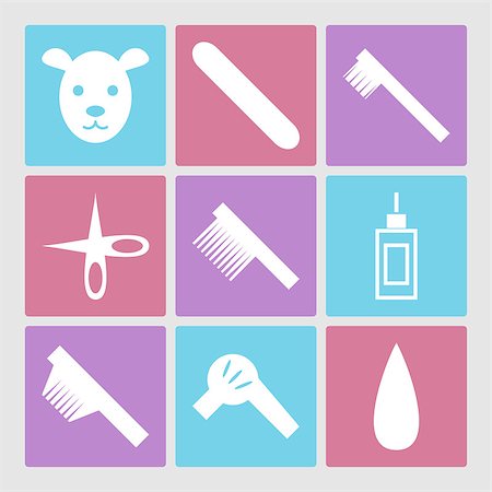 simsearch:400-08346248,k - Dog grooming icons set or pet hair salon care signs collection, vector illustration Fotografie stock - Microstock e Abbonamento, Codice: 400-07899465