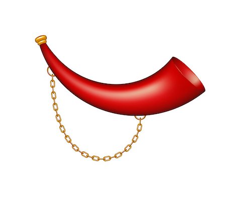 simsearch:400-07816696,k - Hunting horn in red design with golden chain on white background Foto de stock - Super Valor sin royalties y Suscripción, Código: 400-07899826